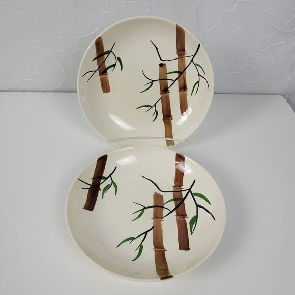 Vintage American Heritage Hand Painted Bamboo Salad China Plates Set of 2 - Picture 3 of 12